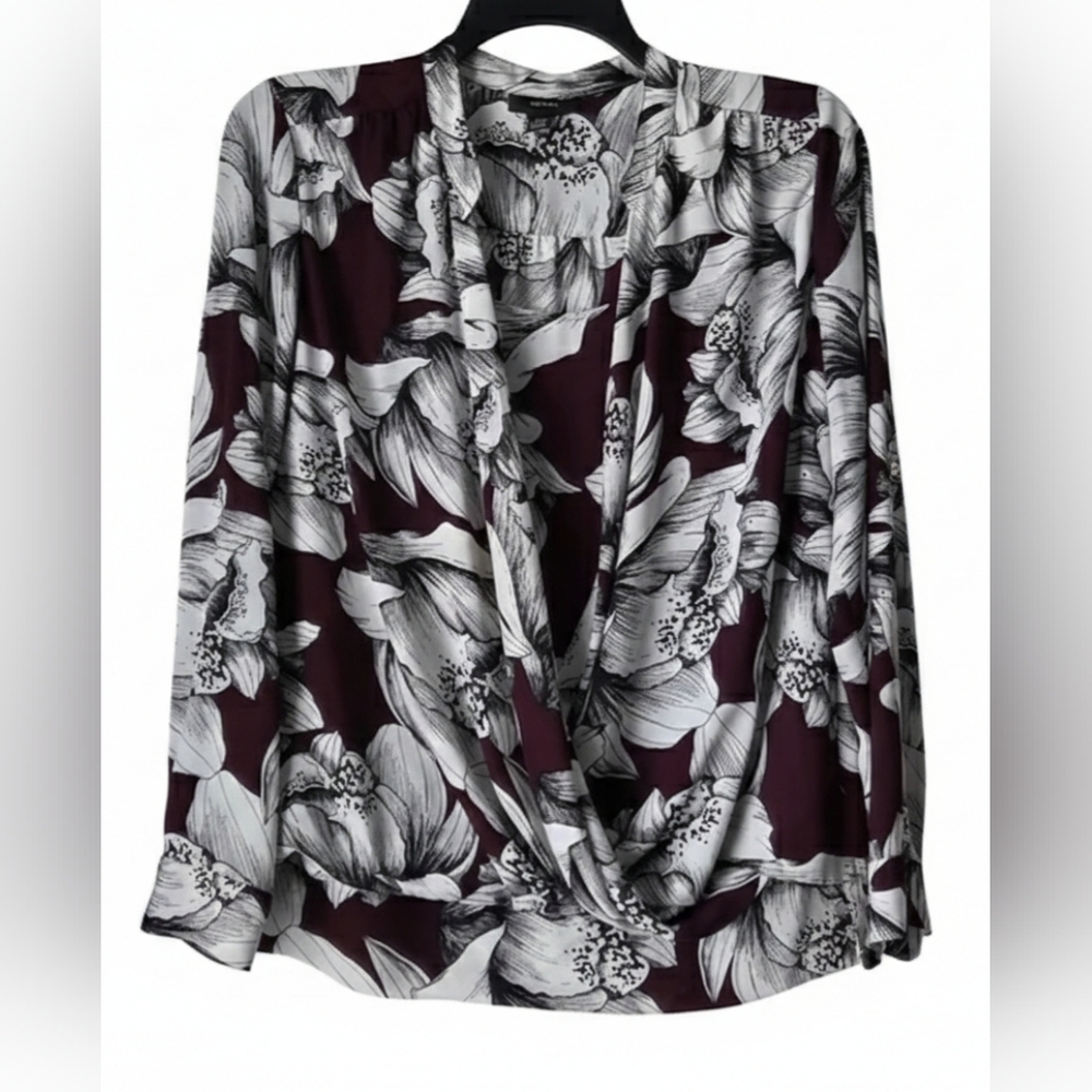 Alfani Burgundy and White Floral Blouse Size 12